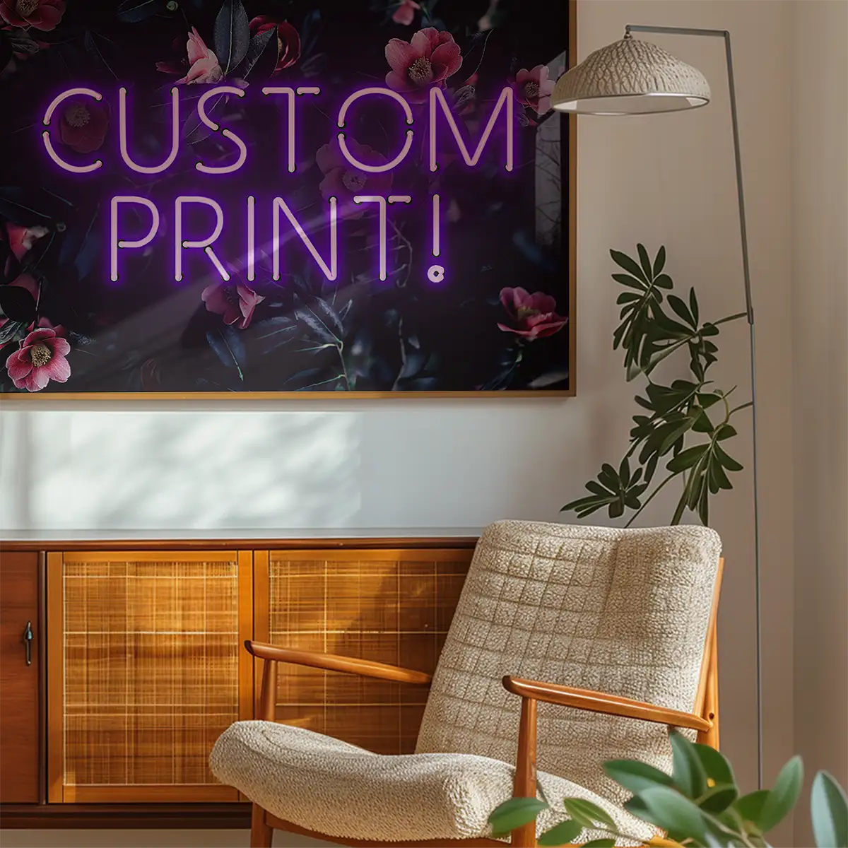 Custom Purple Neon Sign Floral Background Print