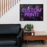 Custom Purple Neon Sign Floral Background Print