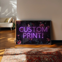 Custom Purple Neon Sign Floral Background Print
