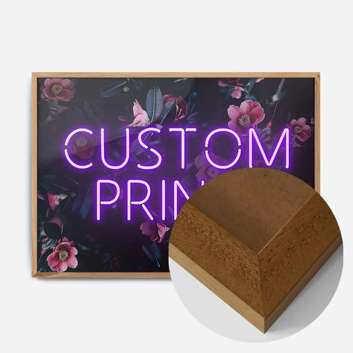 Custom Purple Neon Sign Floral Background Print