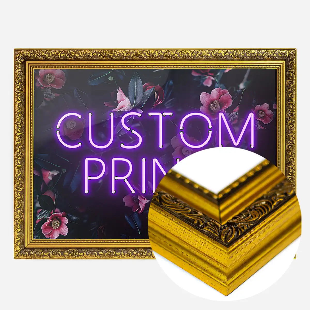 Custom Purple Neon Sign Floral Background Print