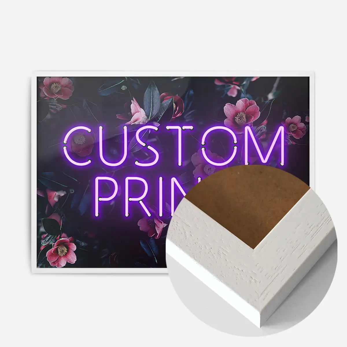 Custom Purple Neon Sign Floral Background Print