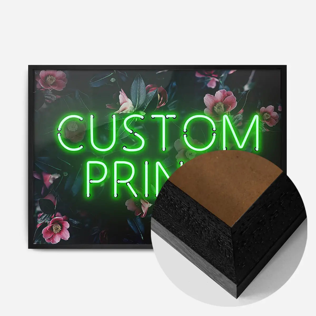 Custom Green Neon Sign Floral Background Print