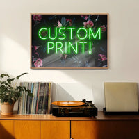 Custom Green Neon Sign Floral Background Print