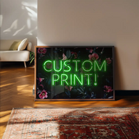 Custom Green Neon Sign Floral Background Print