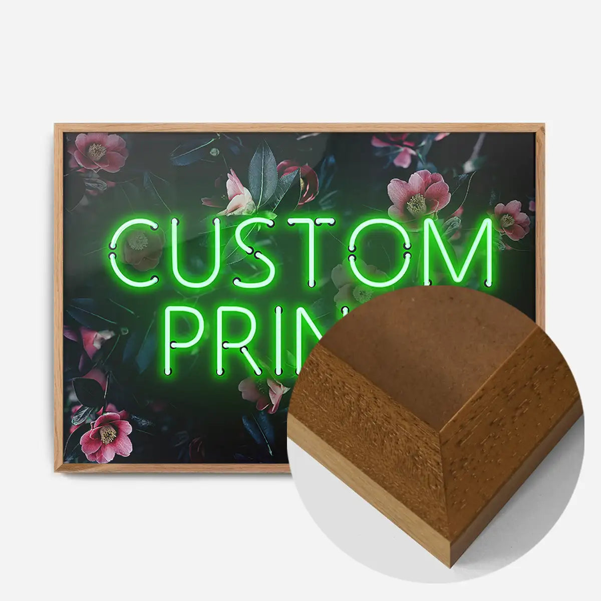 Custom Green Neon Sign Floral Background Print