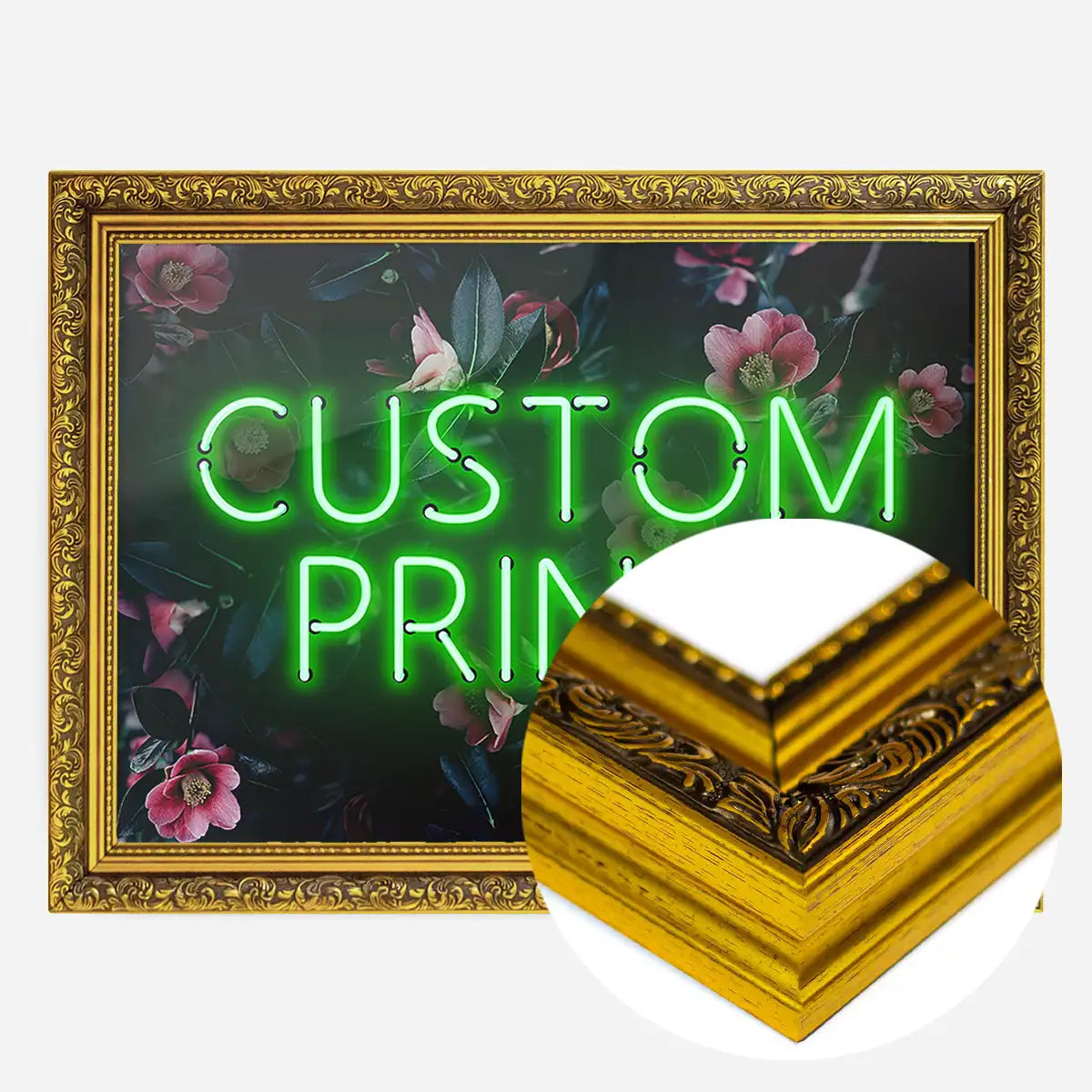 Custom Green Neon Sign Floral Background Print