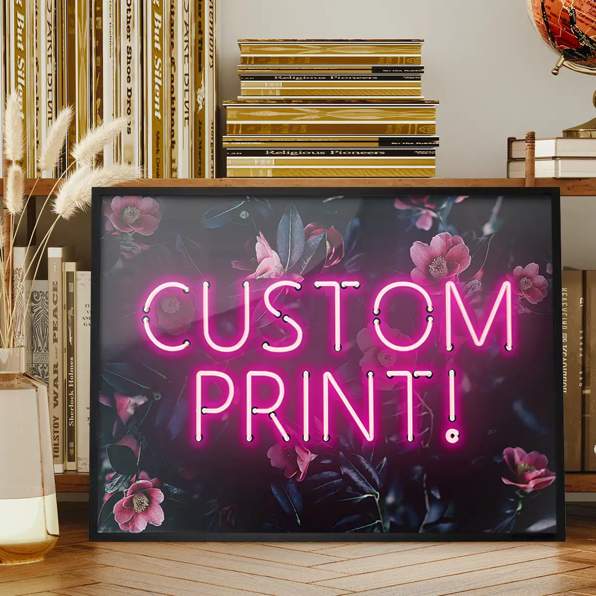 Custom Pink Neon Sign Floral Background Print