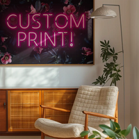 Custom Pink Neon Sign Floral Background Print
