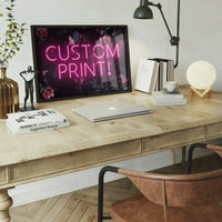 Custom Pink Neon Sign Floral Background Print