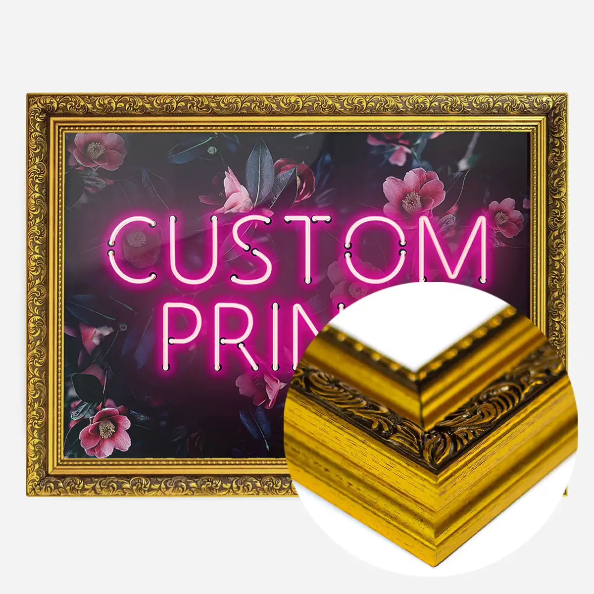 Custom Pink Neon Sign Floral Background Print