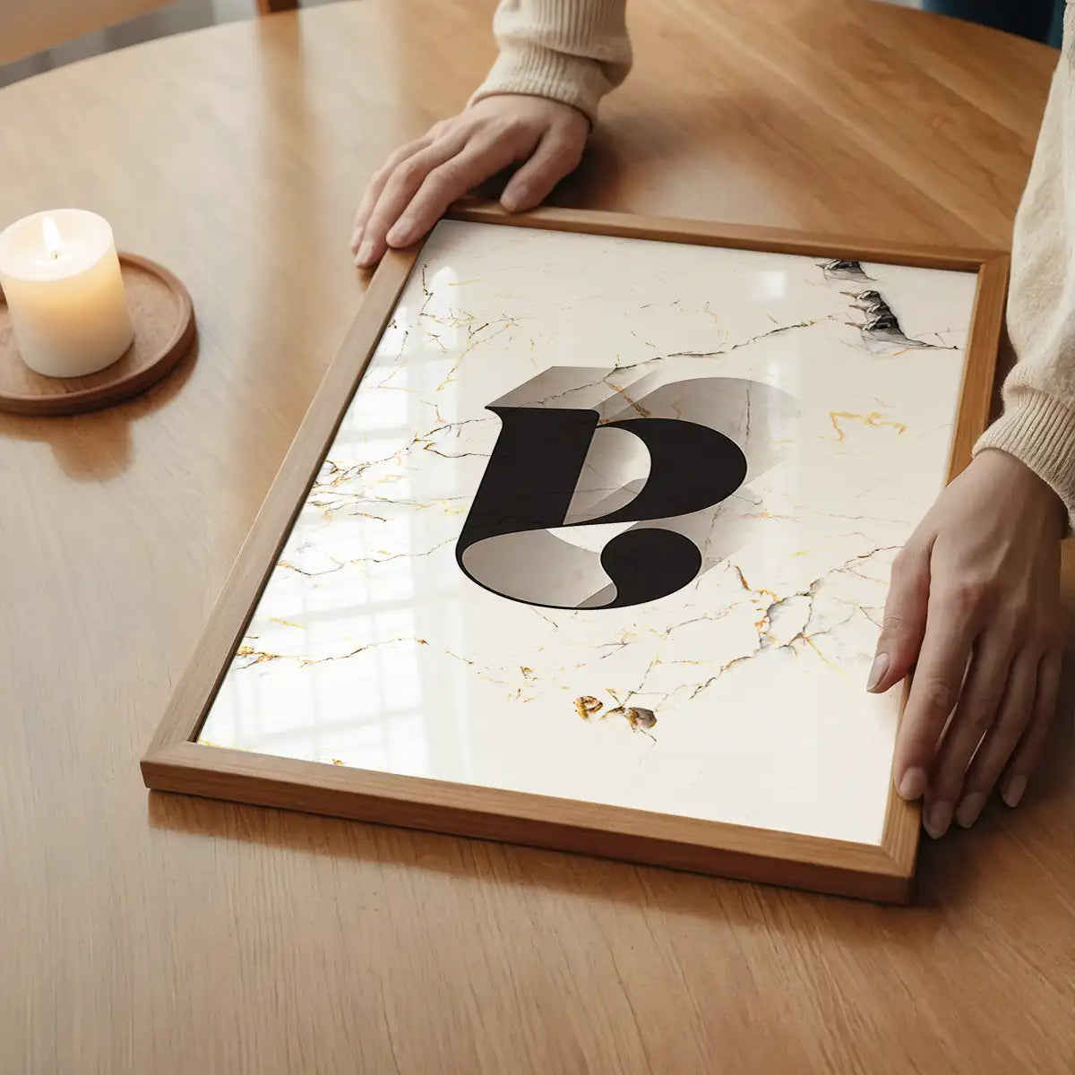 Single Serif Letter Print Black + Marble
