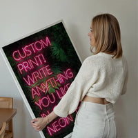 Custom Pink Neon Sign Leaves Background