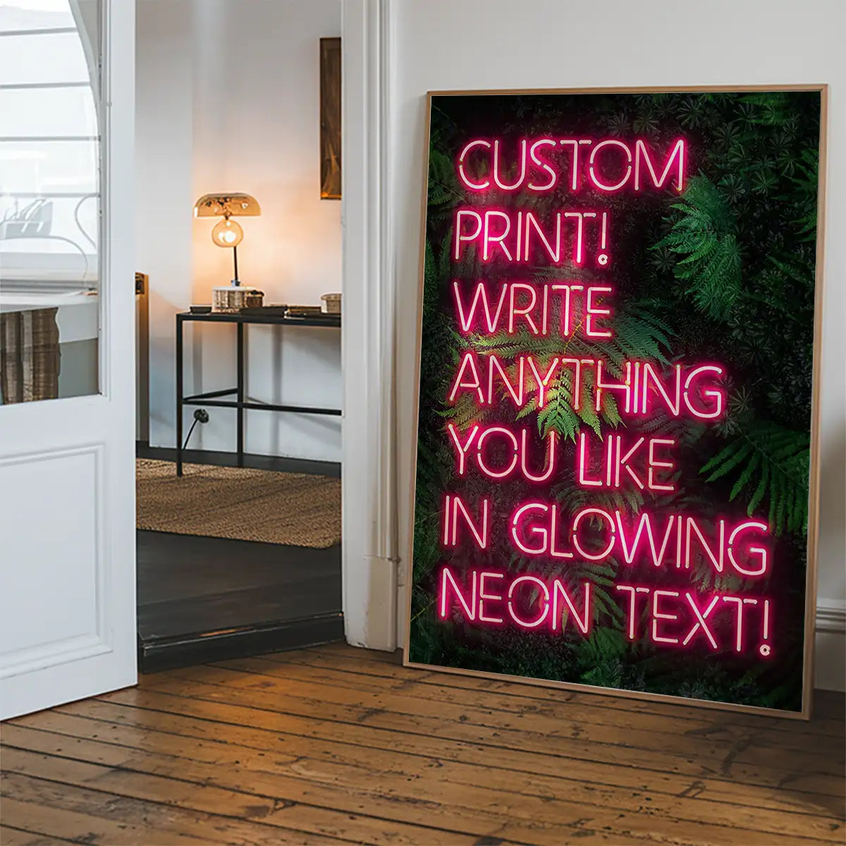 Custom Pink Neon Sign Leaves Background