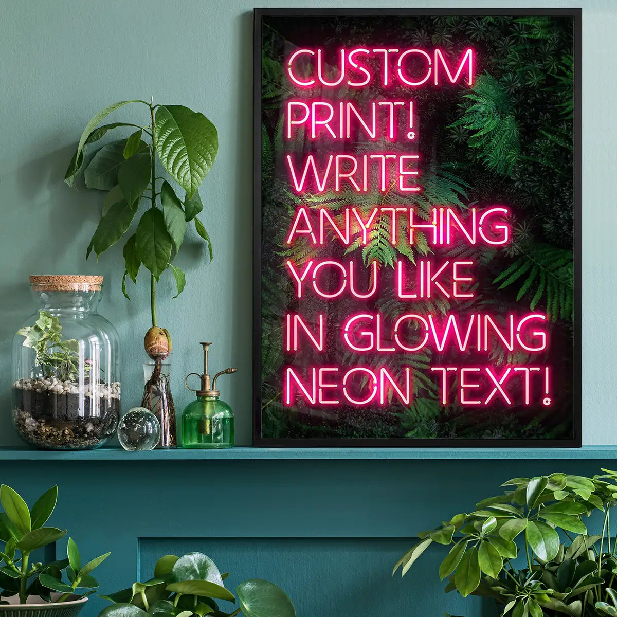 Custom Pink Neon Sign Leaves Background