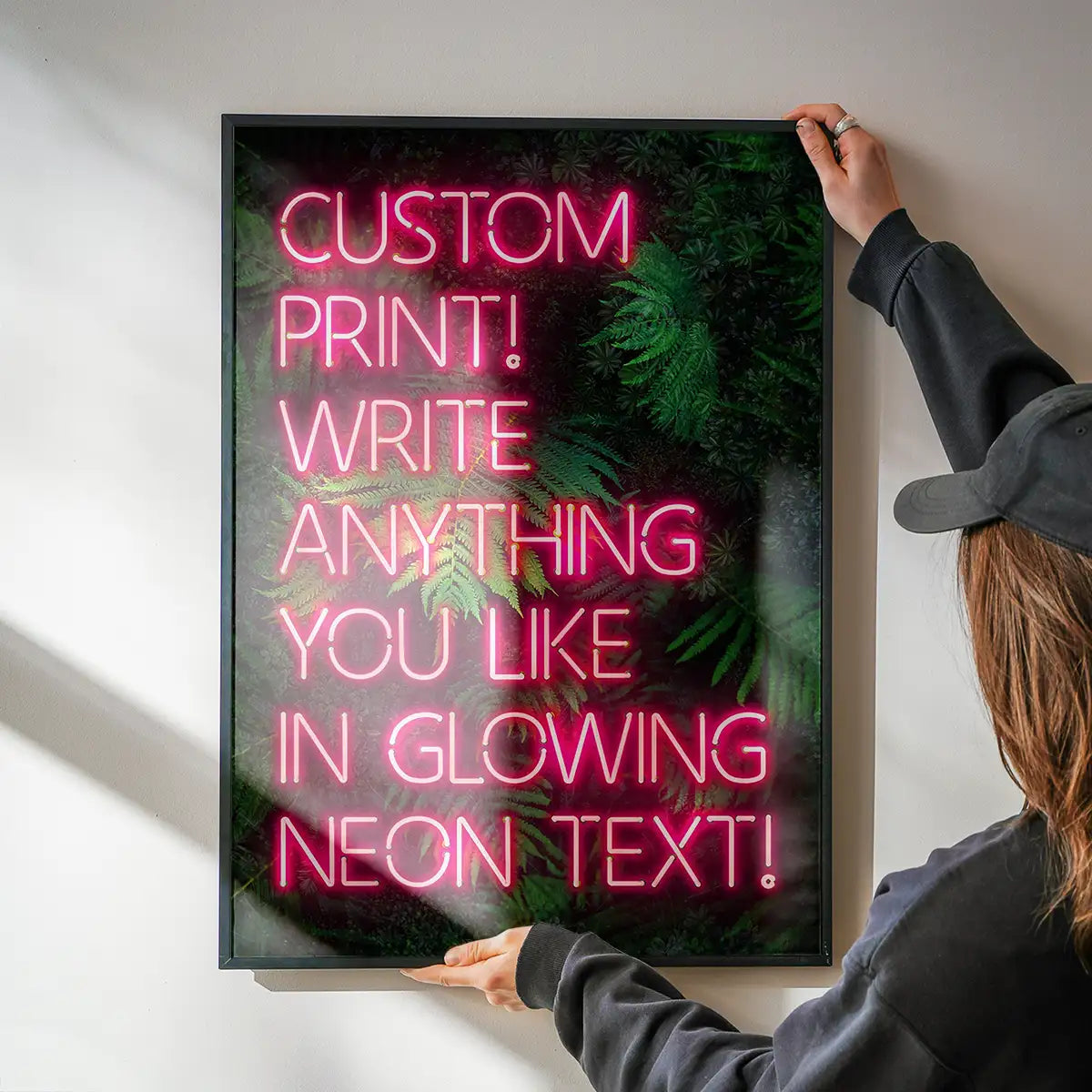 Custom Pink Neon Sign Leaves Background