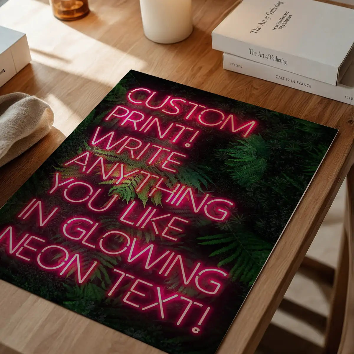 Custom Pink Neon Sign Leaves Background