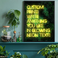 Custom Yellow Neon Sign Leaves Background