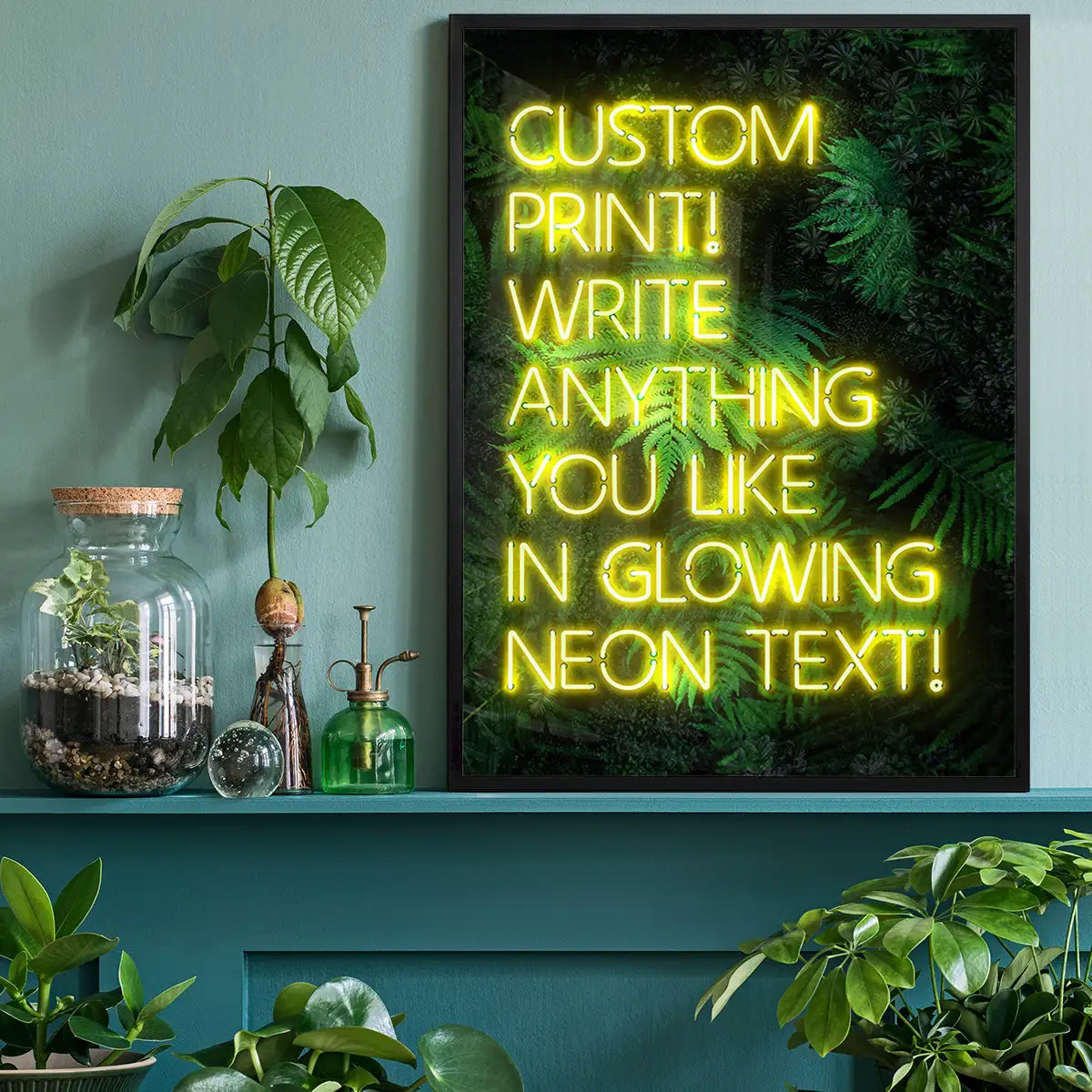 Custom Yellow Neon Sign Leaves Background