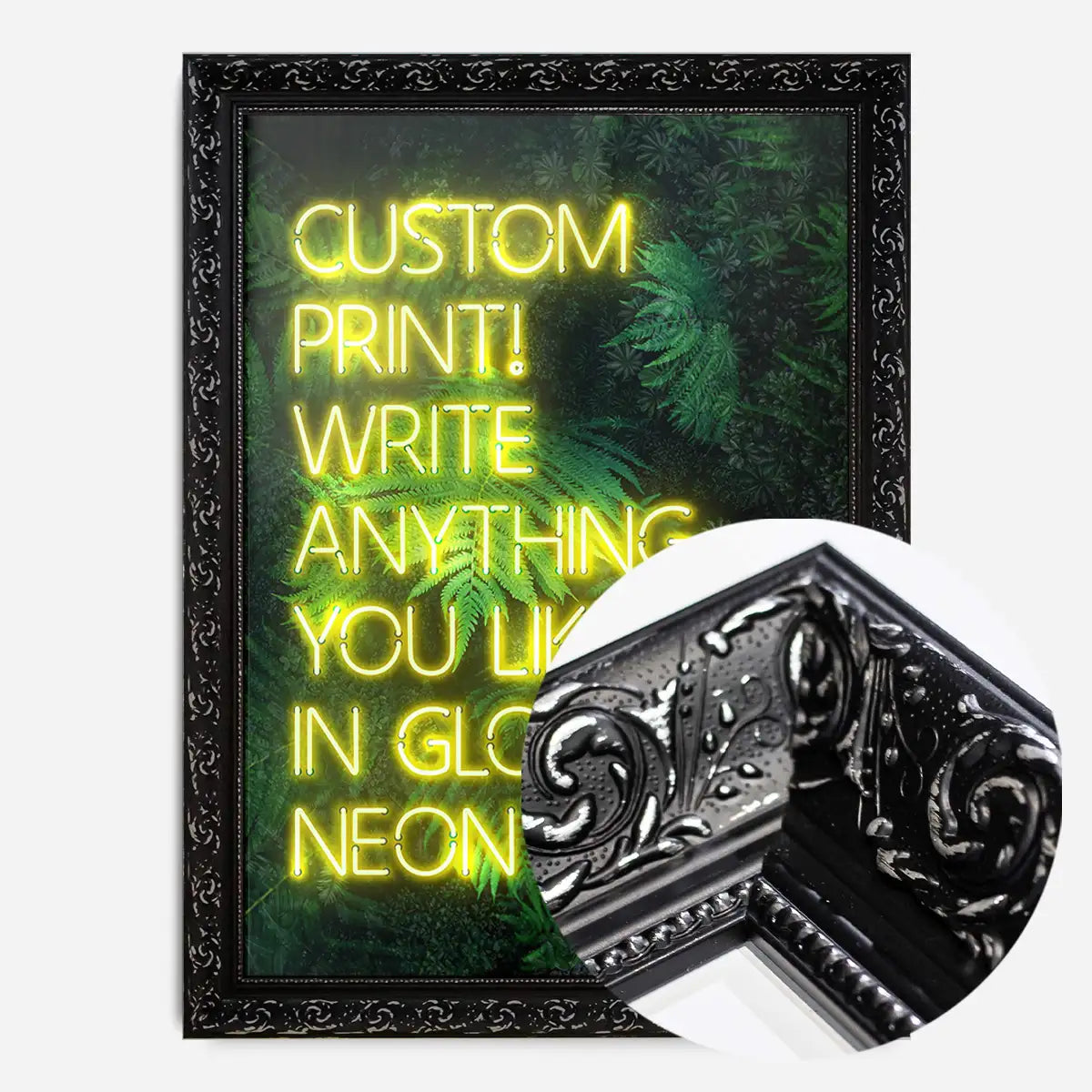 Custom Yellow Neon Sign Leaves Background