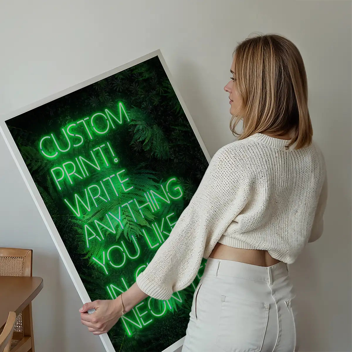 Custom Green Neon Sign Leaves Background