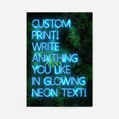 Custom Blue Neon Sign Leaves Background