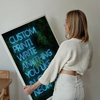 Custom Blue Neon Sign Leaves Background