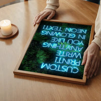 Custom Blue Neon Sign Leaves Background