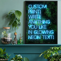 Custom Blue Neon Sign Leaves Background