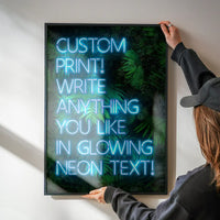 Custom Blue Neon Sign Leaves Background