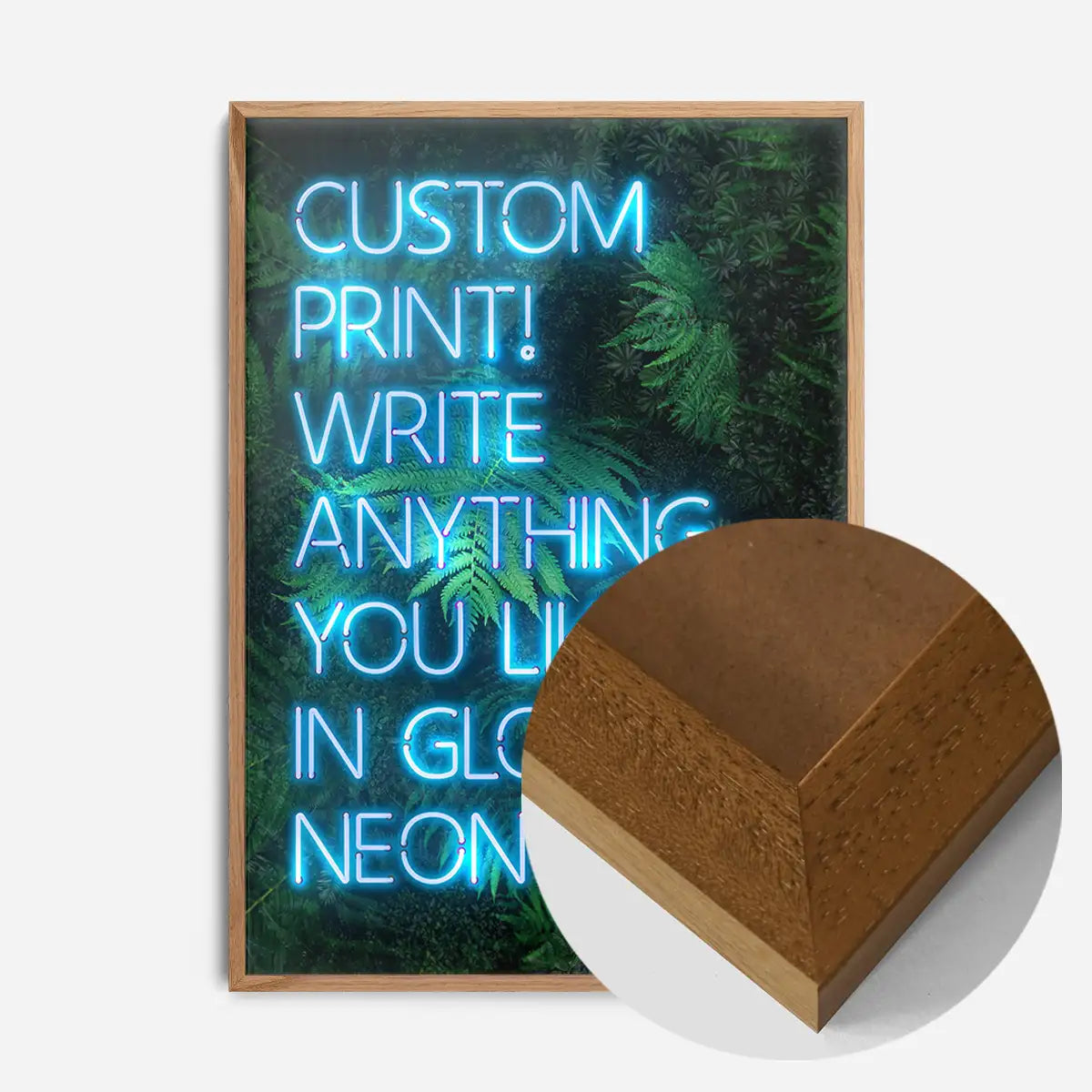Custom Blue Neon Sign Leaves Background