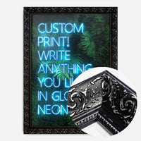 Custom Blue Neon Sign Leaves Background