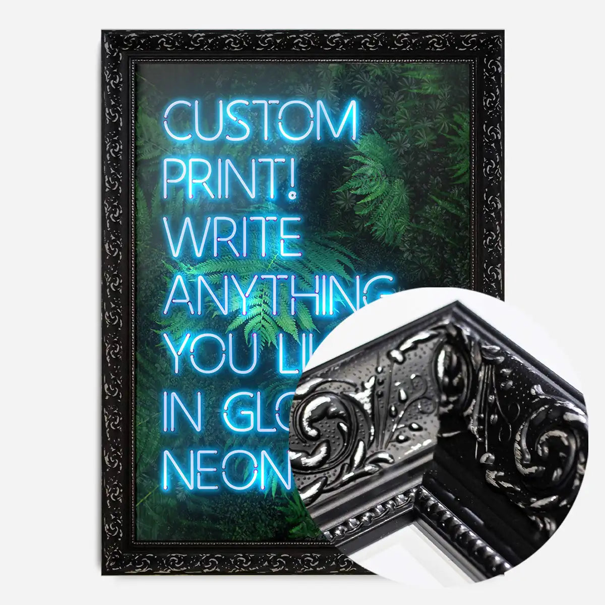 Custom Blue Neon Sign Leaves Background