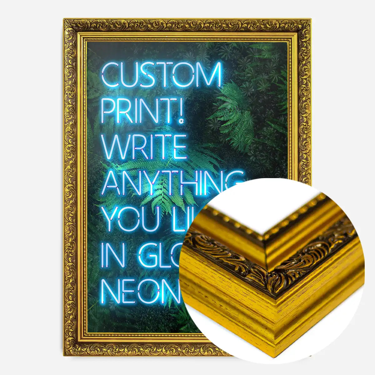 Custom Blue Neon Sign Leaves Background