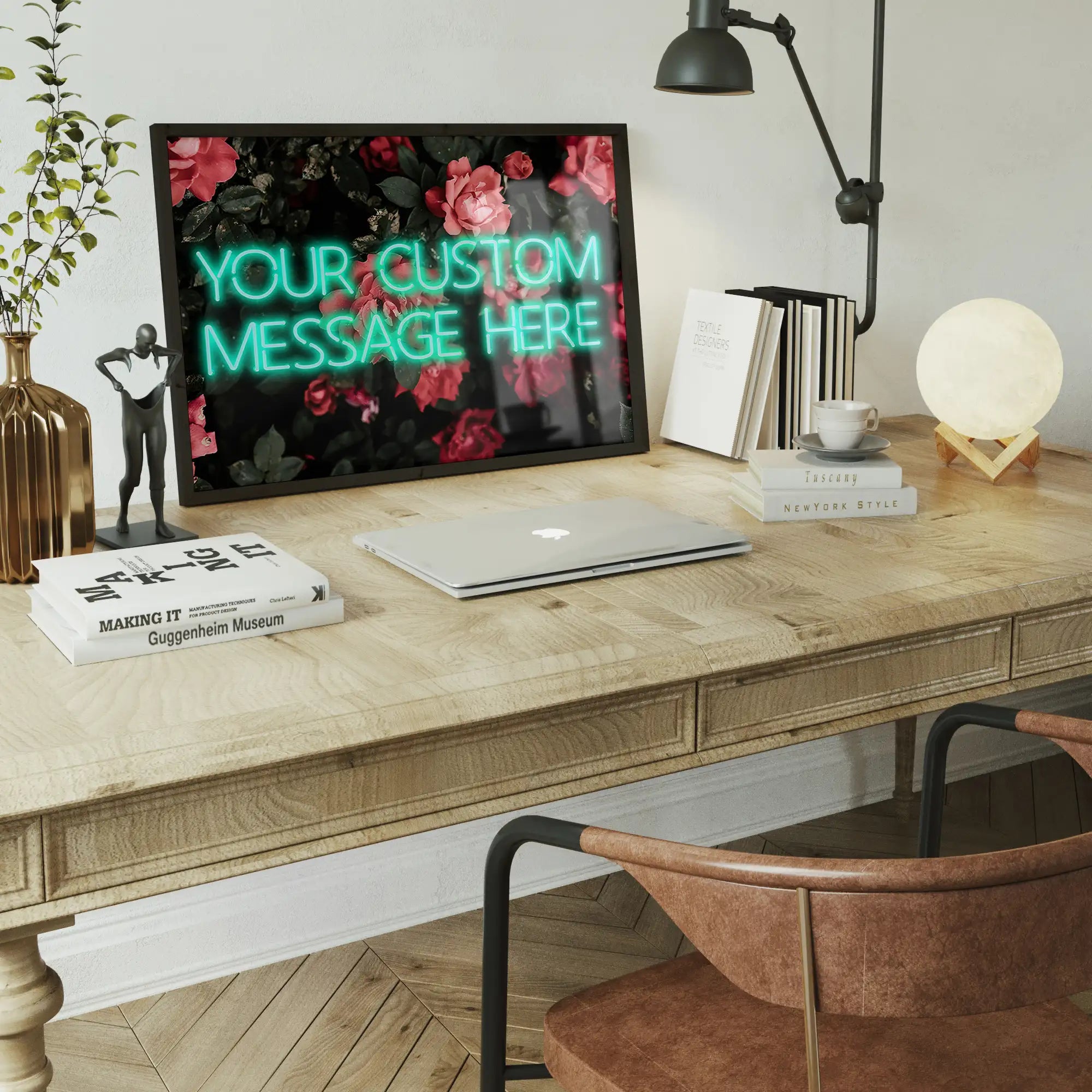 CUSTOM NEON SIGN QUOTE PRINT ROSES BACKGROUND