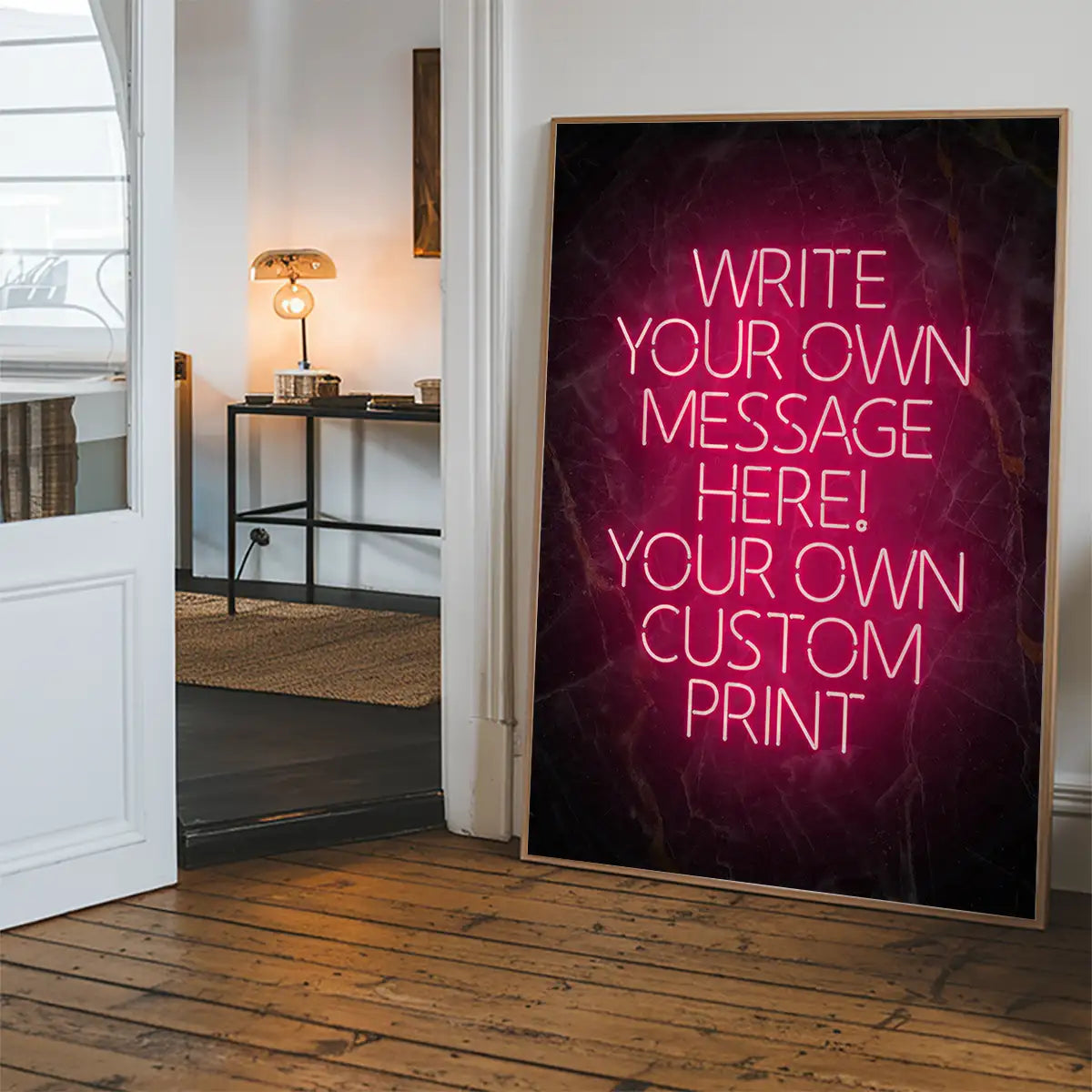 Red Neon Centered Black and Gold Print