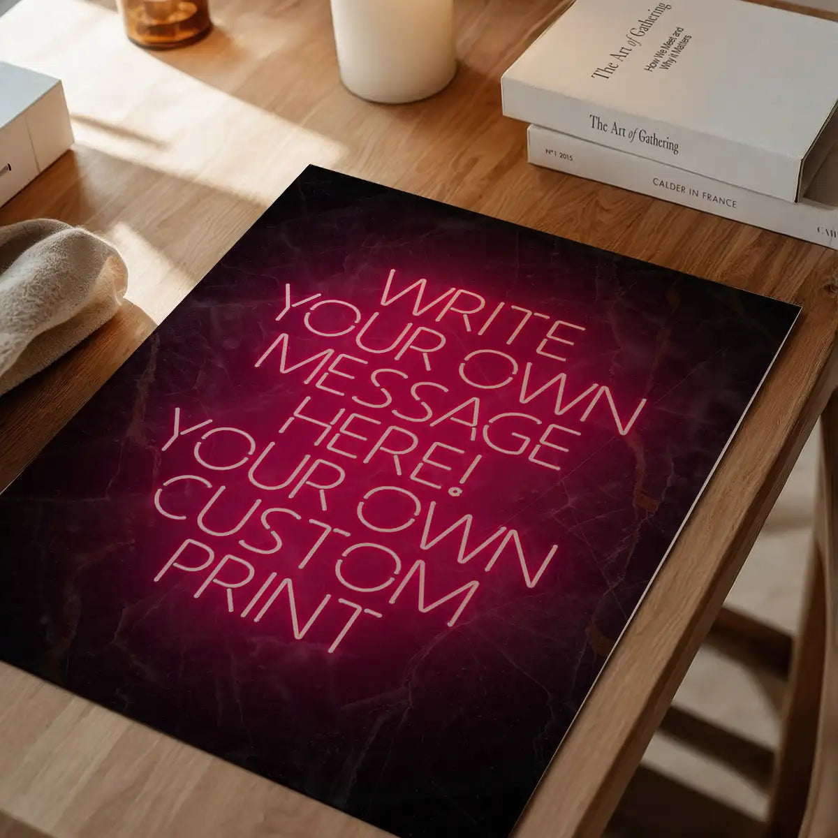 Red Neon Centered Black and Gold Print