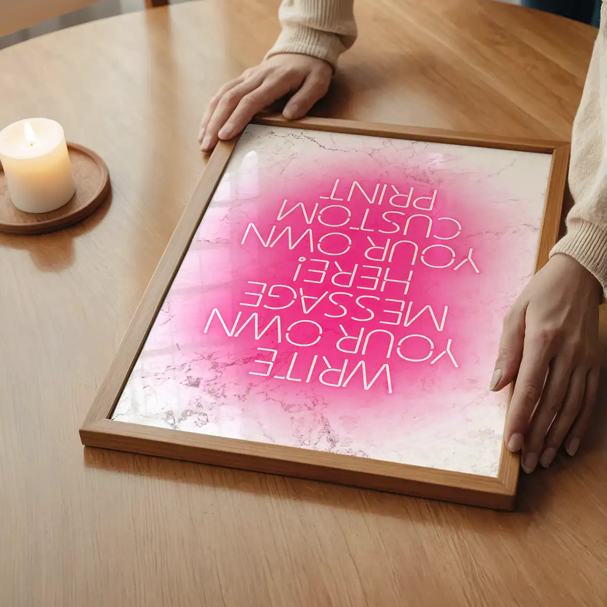 Pink Neon Centered White Print