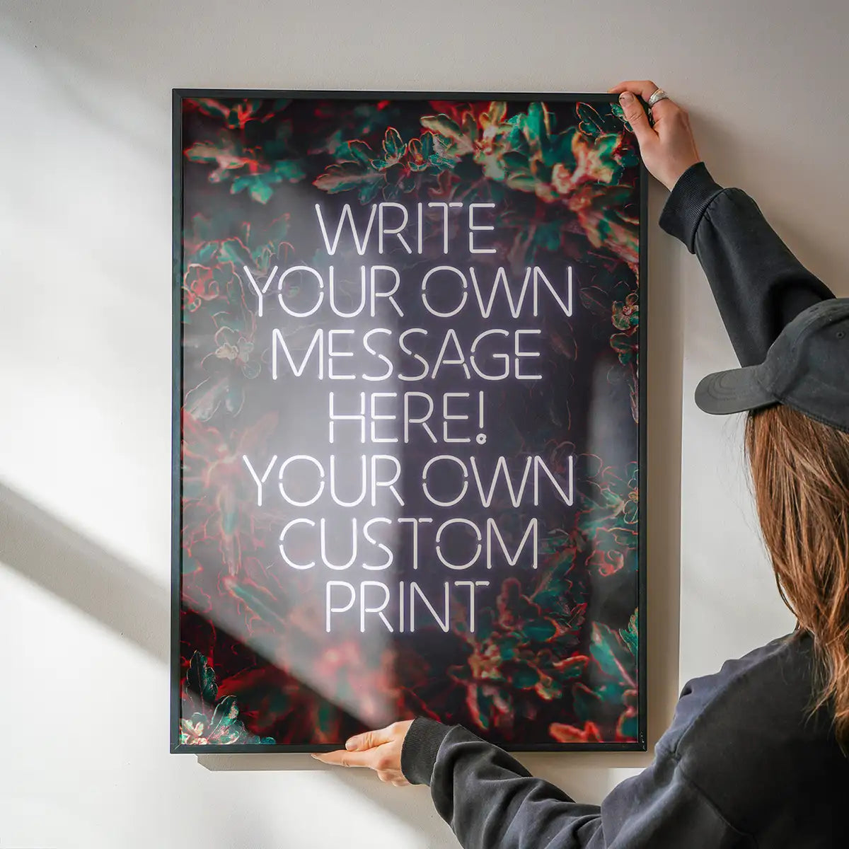 White Neon Centered Leaves Print