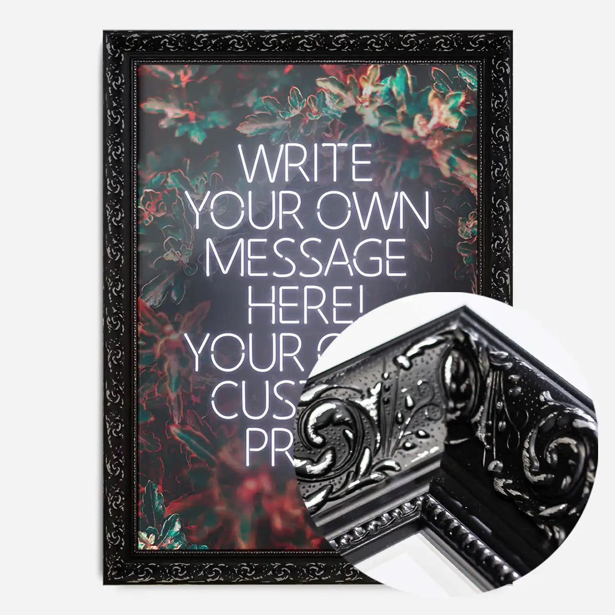 White Neon Centered Leaves Print
