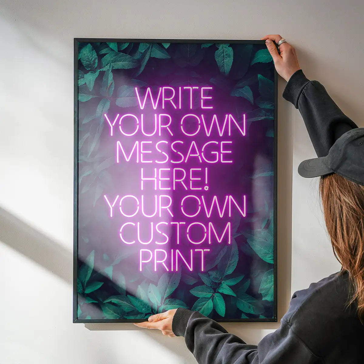 Pink Neon Centered Leaves Print