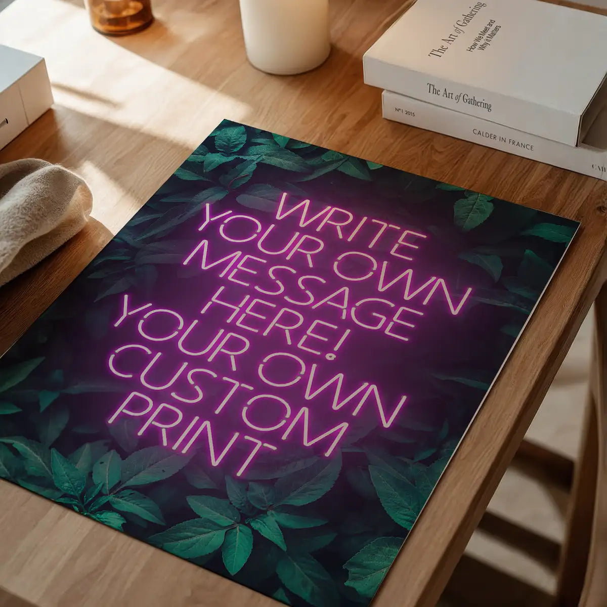 Pink Neon Centered Leaves Print