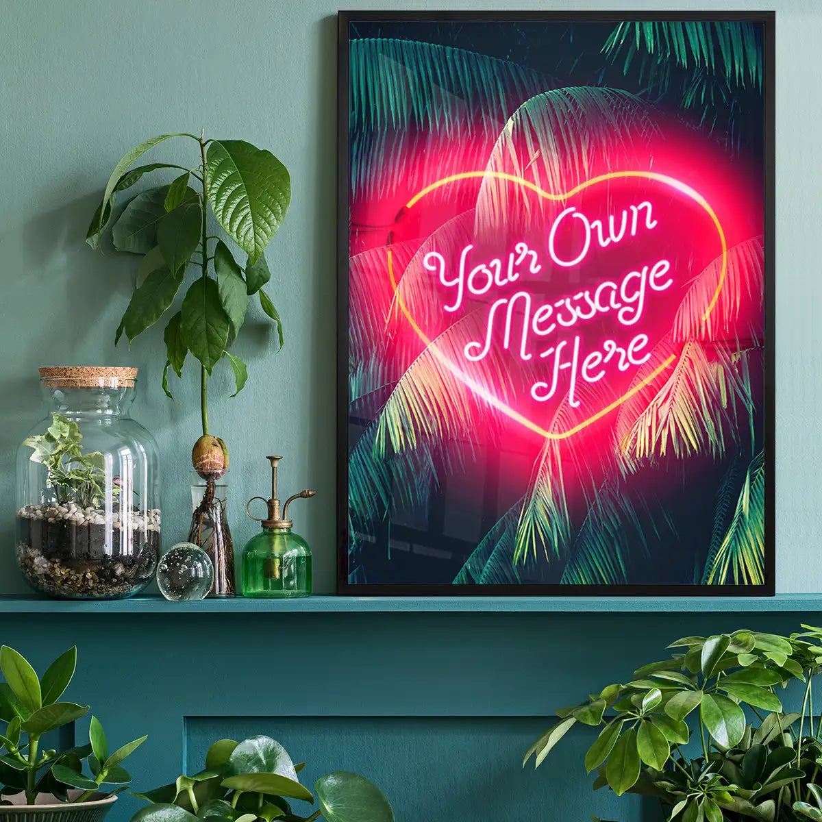 Custom Neon Love Heart Palm Trees