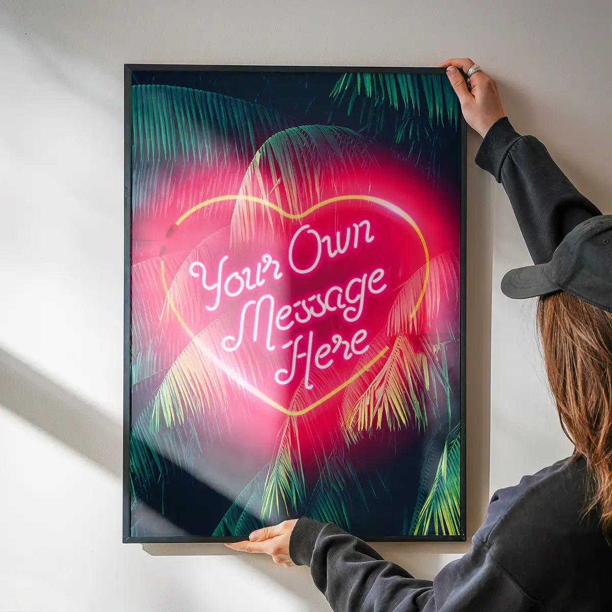 Custom Neon Love Heart Palm Trees