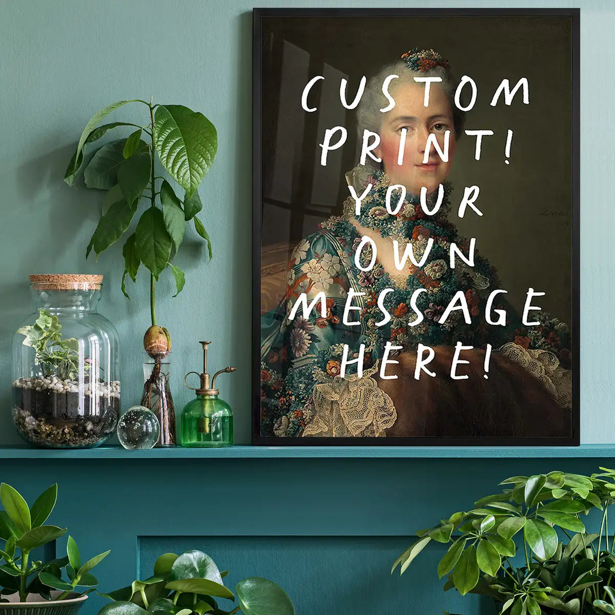 Custom Lady Portrait with Paintbrush Letters Print