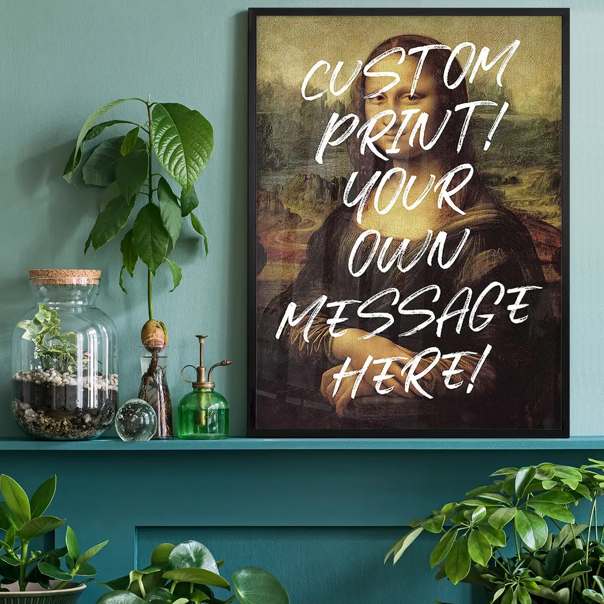 Custom Mona Lisa Portrait with Paintbrush Letters Print