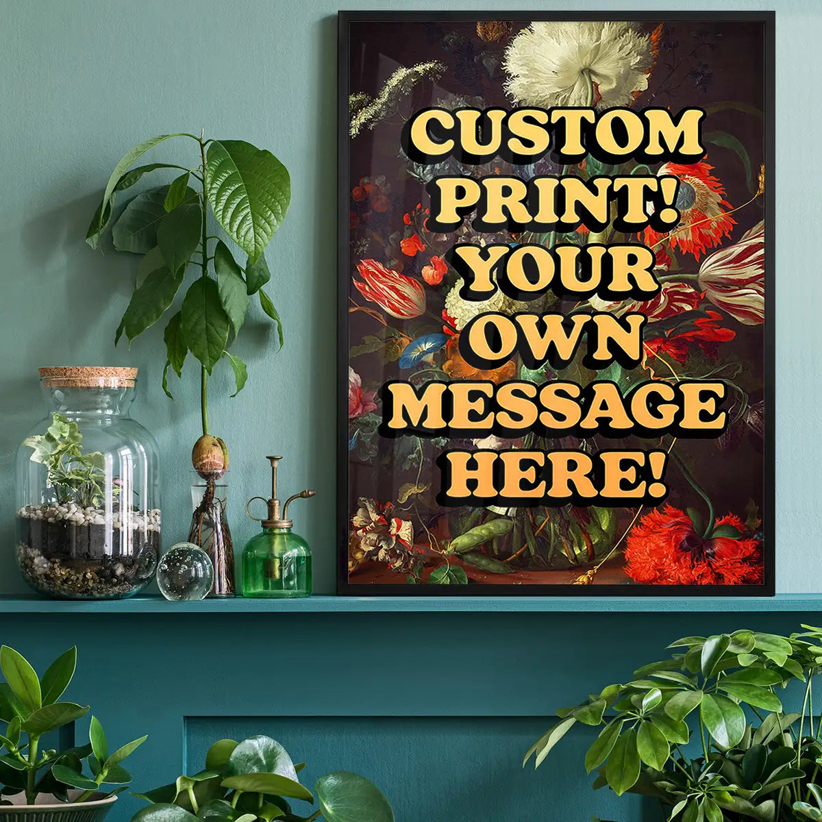 Custom Orange Bold Letters Floral Print