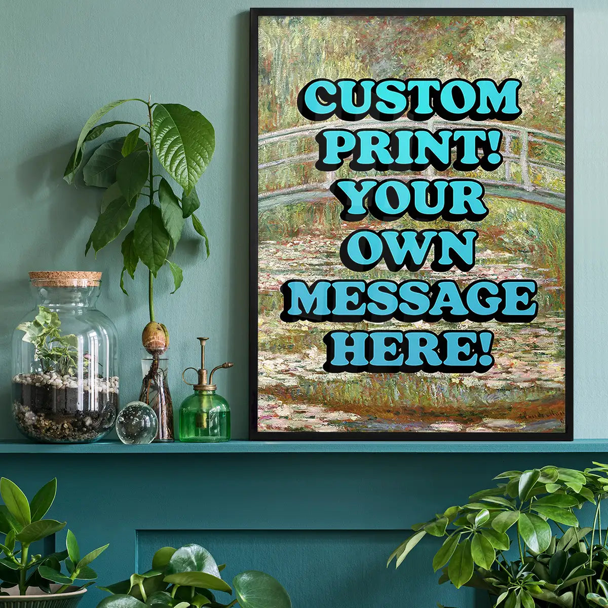 Custom Blue Bold Letters Monet Print