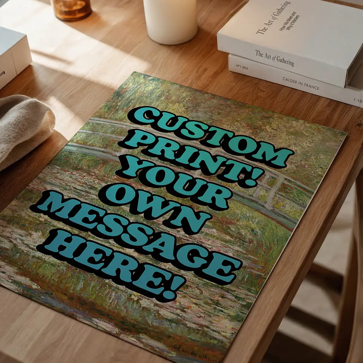 Custom Blue Bold Letters Monet Print
