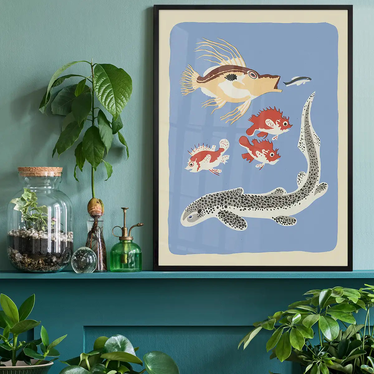 Eel and Fish Illustration Print by Elena Pavlovna Gertik
